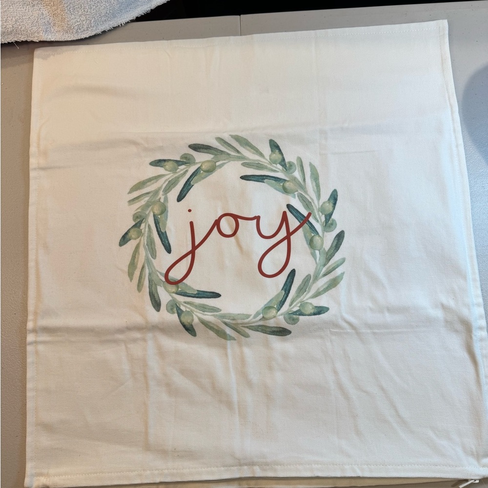 Festive Joy Wreath Pillow Cover, Cream/Ivory color 20”x20”.